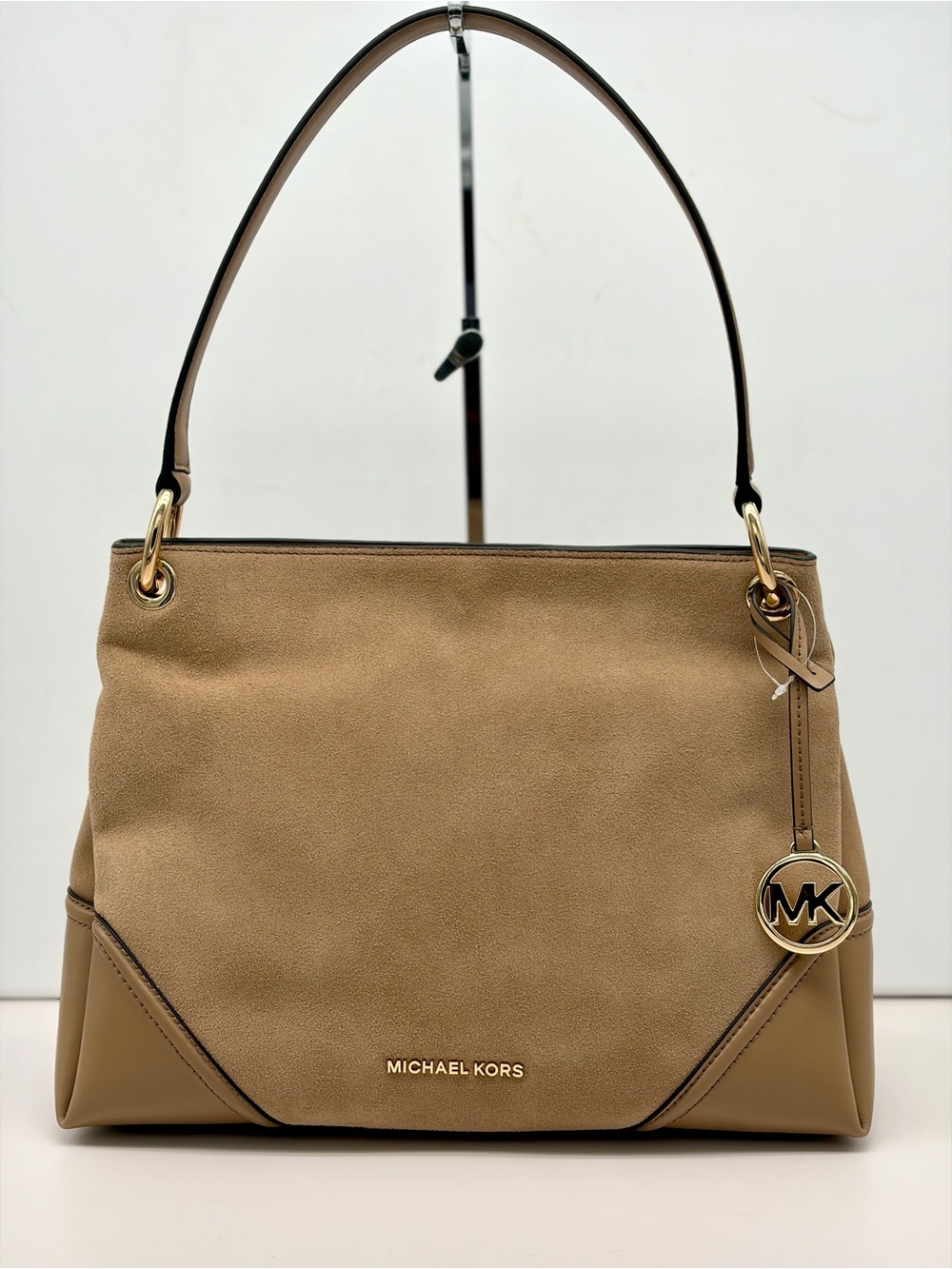 Michael Kors Nicole Suede & Leather Shoulder Bag Dark Khaki